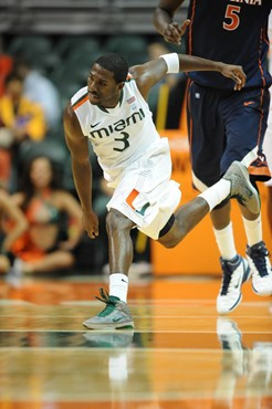 University of Miami Hurricanes guard, Malcolm Grant #3 and the Canes play host to the Virginia Cavaliers at the BankUnited Center on February 5, 2011....