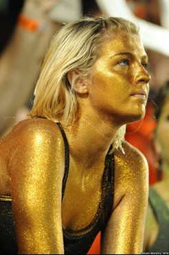 A University of Miami Hurricanes fan shows her team spirit in a game against the Boston College Eagles at Sun Life Stadium on November 25, 2011. ...