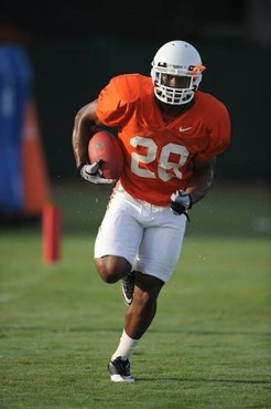 University of Miami Hurricanes player #28 at Greentree practice fields training for the upcoming 2010 season. The practice was open for Season ticket...
