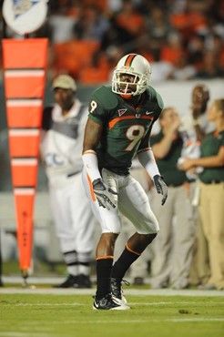 University of Miami Hurricanes Sam Shields #9 drops into coverage in a game against the Florida A&M Rattlers at Land Shark Stadium on October 10,...