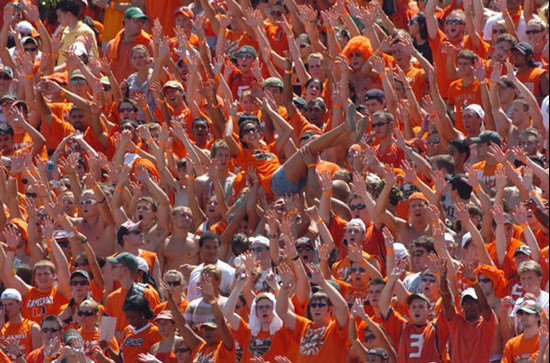 The University of Miam student section cheers for their Hurricanes during a game against the Marshall Thundering Herd. The Canes beat Marshall by a...