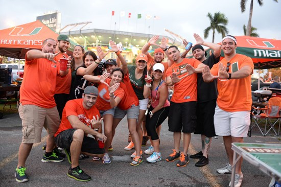 University of Miami Hurricane Fans tailgate at SunLife Stadium before a game against the Virginia Tech Hokies at Sun Life Stadium on November 9, 2013....
