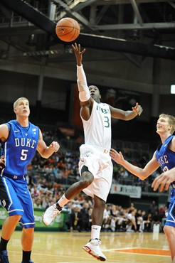 University of Miami Hurricanes guard, Malcolm Grant #3, and the Canes play host to the Duke Blue Devils at the BankUnited Center on February 13, 2011....