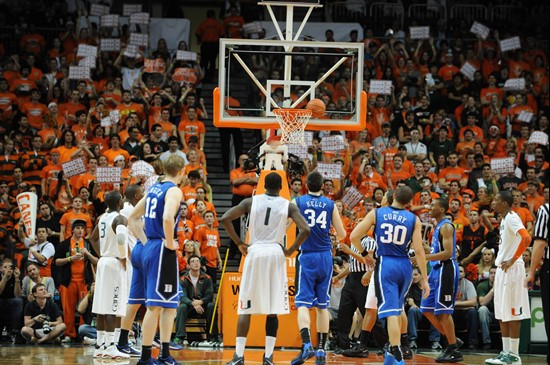 The University of Miami Hurricanes played the Duke Blue Devils at the BankUnited Center on February 13, 2011. Photo by Steven Murphy/SPN