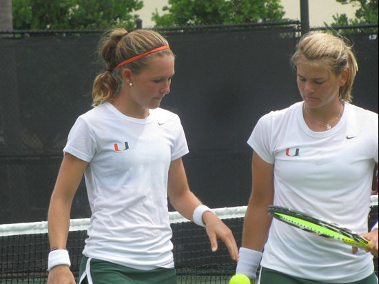 Bianca Eichkorn (L) and Anna Bartenstein (R) won as a doubles tandem Saturday at the Neil Schiff Tennis Center.
