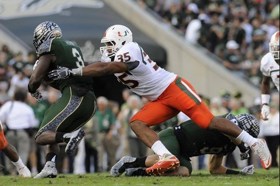 Olivier Vernon - 2011 Miami Hurricanes Football vs USF - by J.C. Ridley