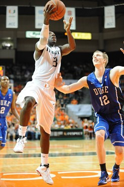 University of Miami Hurricanes guard, Malcolm Grant #3, plays host to the Duke Blue Devils at the BankUnited Center on February 13, 2011. Photo by...