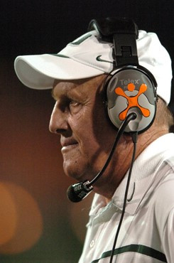University of Miami Hurricanes head coach Larry Coker watches his team play against the Florida International University Golden Panthers at the Orange...