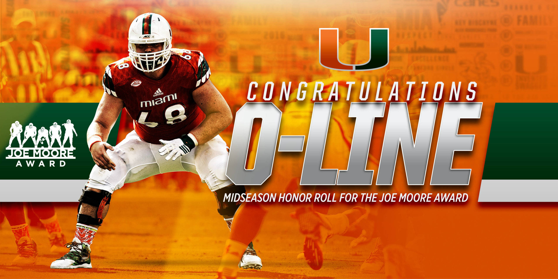 Canes O-Line Named to Joe Moore Award Honor Roll