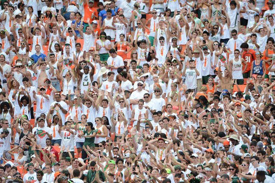 University of Miami Hurricane fans show their team spirit by dressing and creating a ?White Out? in a game against the #12 ranked University of...