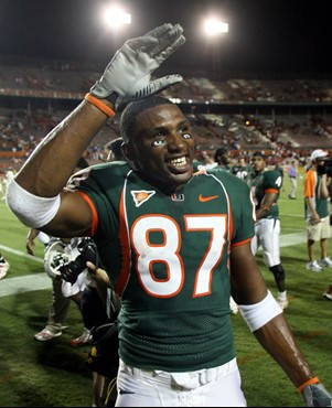 Miami wide receiver Khalil Jones waves to fans after Miami defeated Houston, 14-13. (AP Photo/Luis M. Alvarez)