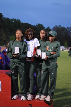 Taneisha Cordell, Shannon Wright, Jokira Jiles and Alaine Tate at 2013 ACC Outdoor Championships
