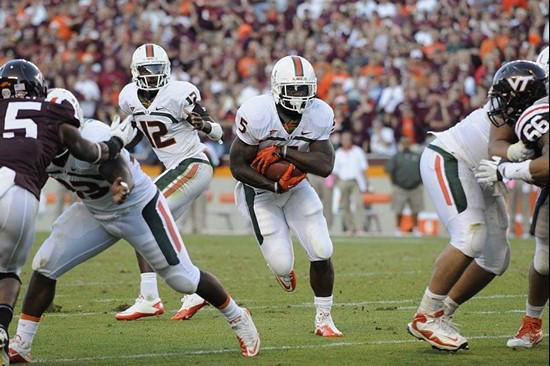 Mike James runs through a huge hole - 2011 Miami Hurricanes Football @ Virginia Tech