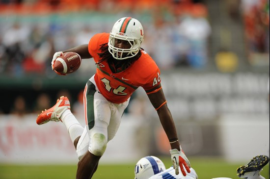 University of Miami Hurricanes tight end Clive Walford #46 makes a catch in a game against the Duke Blue Devils at Sun Life Stadium on November 5,...