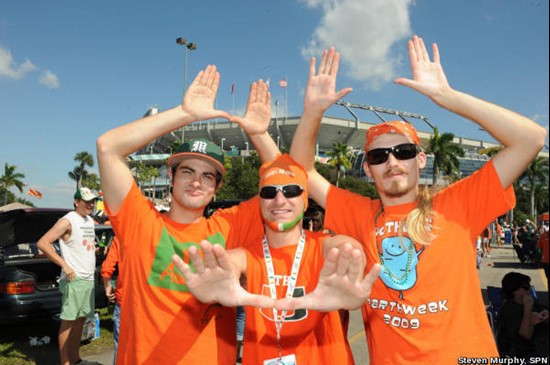 University of Miami Hurricane Fans tailgate at SunLife Stadium before a game against the Duke Blue Devils at Sun Life Stadium on November 5, 2011. ...