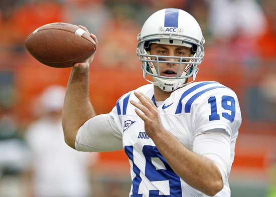 Duke quarterback Sean Renfree (19) prepares to throw against Miami. (AP Photo/Lynne Sladky)