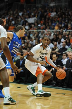 University of Miami Hurricanes guard, Garrius Adams #25, plays host to the Duke Blue Devils at the BankUnited Center on February 13, 2011. Photo by...