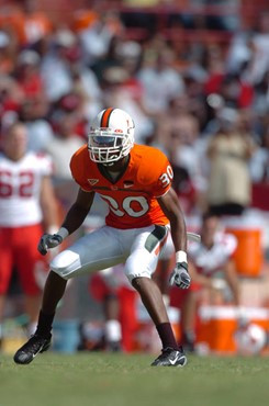 University of Miami defensive back DeMarcus Van Dyke #30 drops into coverage in a game against the North Carolina State Wolfpack at the Orange Bowl on...