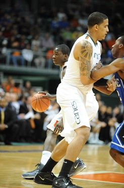 University of Miami Hurricanes forward-center, Julian Gamble #45 and the Canes play host to the Duke Blue Devils at the BankUnited Center on February...