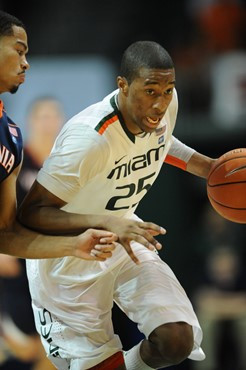 University of Miami Hurricanes guard, Garrius Adams #25 and Reggie Johnson #42, played host to the Virginia Cavaliers at the BankUnited Center on...