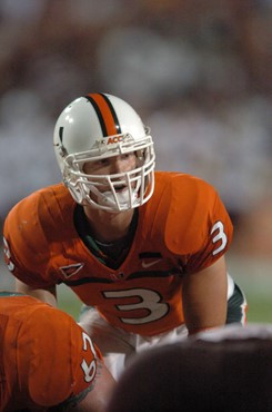 University of Miami quarterback Kyle Wright #3 gets set to take a snap in a game against the Texas A&M Aggies at the Orange Bowl on September 20,...