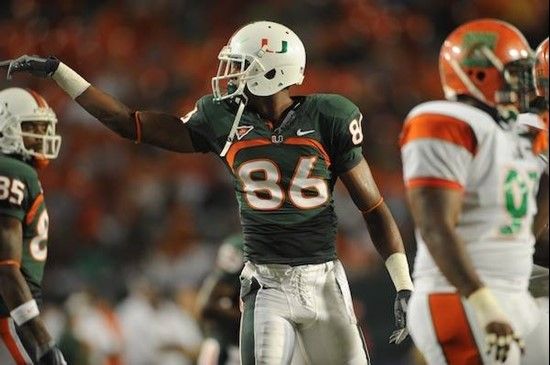 University of Miami Hurricanes wide receiver Tommy Streeter #86 plays in a game against the Florida A&M Rattlers at Land Shark Stadium on October 10,...