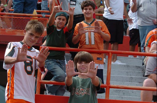University of Miami Hurricane fans show their team spirit in a game against Georgia Tech at the Orange Bowl on October 13, 2007. Photo by Steven...
