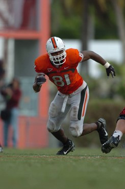 University of Miami defensive end Calais Campbell #81 plays in a game against the North Carolina State Wolfpack at the Orange Bowl on November 3,...