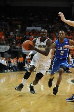 University of Miami Hurricanes guard, Durand Scott, #1, plays host to the Duke Blue Devils at the BankUnited Center on February 13, 2011. Photo by...