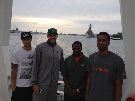 Trey, Julian, Coach Huger, Garrius at Pearl Harbor