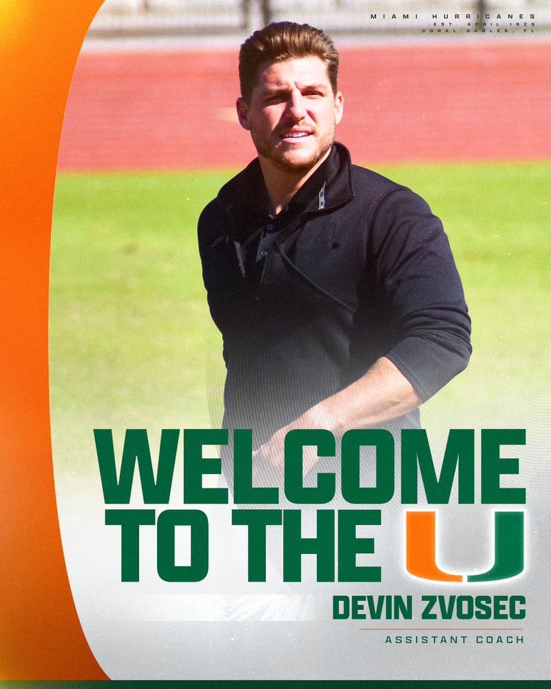 Devin Zvosec graphic promoting his hiring at Miami.