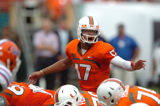 University of Miami Hurricanes quarterback Stephen Morris #17 plays in a game against the Savannah State Tigers at Sun Life Stadium on September 21,...