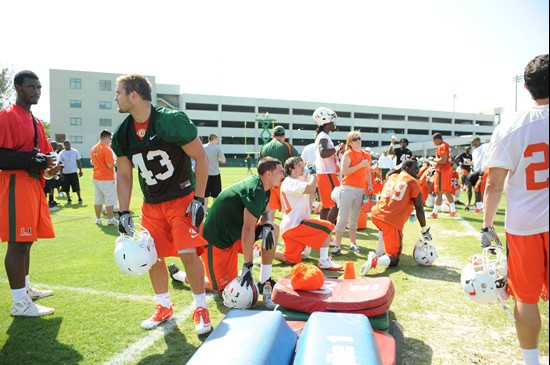 University of Miami players at their first spring practice at Greentree Practice fields on March 5, 2011 on the University of Miami Campus.  Photos by...