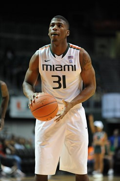 University of Miami Hurricanes guard-forward, DeQuan Jones #31, plays host to the Stetson University Hatters at the BankUnited Center on December 12,...