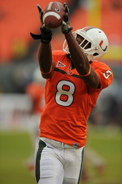 University of Miami Hurricanes wide receiver Tommy Streeter #8 plays in a game against the Boston College Eagles at Sun Life Stadium on November 25,...
