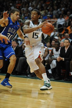 University of Miami Hurricanes guard, Rion Brown #15, plays host to the Duke Blue Devils at the BankUnited Center on February 13, 2011. Photo by...