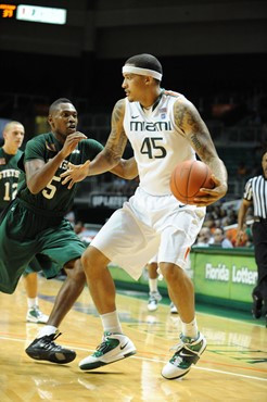 University of Miami Hurricanes forward-center, Julian Gamble #45, plays host to the Stetson University Hatters at the BankUnited Center on December...