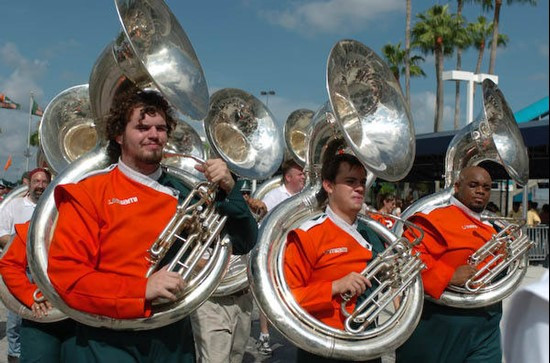 University of Miami Band of the Hour participants entertains the crowd in a game against the Deamon Deacons of Wake Forest at Dolphin Stadium on...