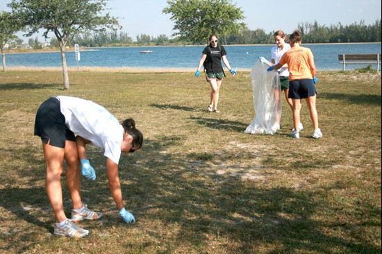 UM Staff, Coaches & Student Athletes volunteer at Amelia Earhart Park Community Service Project.
