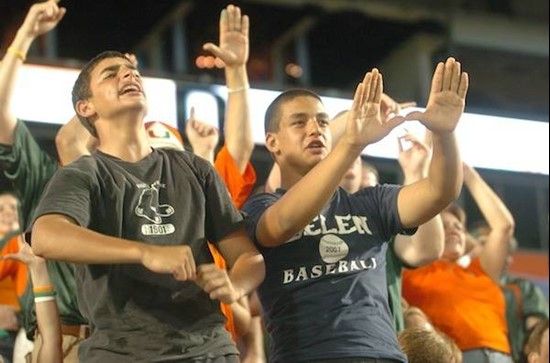 University of Miami Hurricane fans show their team spirit in a game against the Florida A&M Rattlers at Land Shark Stadium on October 10, 2009.  Photo...