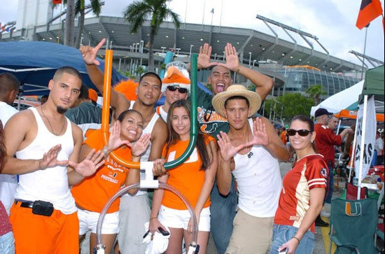 University of Miami Hurricanes fan's shows their team spirit in a game against The Florida State Seminoles at Dolphin Stadium on October 4, 2008.   ...