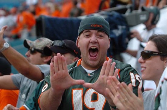 A University of Miami Hurricanes fan shows his team spirit in a game against the Deamon Deacons of Wake Forest at Dolphin Stadium on October 25, 2008....