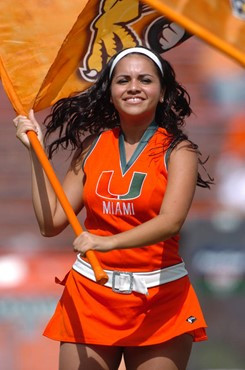 University of Miami cheerleaders entertain the crowd and show their support for the Hurricanes during a game against the North Carolina State Wolfpack...