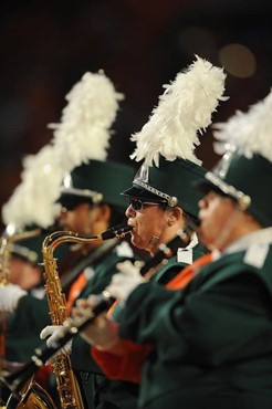 The University of Miami Band of the hour performs before a game against the Georgia Tech Yellow Jackets at Land Shark Stadium on September 17, 2009. ...