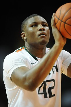 University of Miami Hurricanes center, Reggie Johnson #42 and the Canes play host to the Virginia Cavaliers at the BankUnited Center on February 5,...