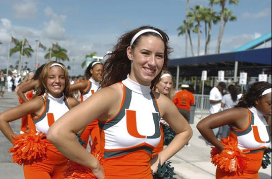 A University of Miami Band of the Hour participant entertains the crowd in a game against the Deamon Deacons of Wake Forest at Dolphin Stadium on...