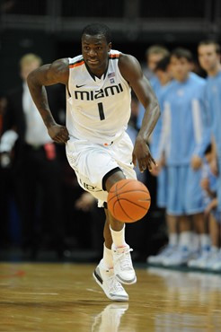 University of Miami Hurricanes guard, Durand Scott, #1, plays against the University of North Carolina Tar Heels at the BankUnited Center on January...