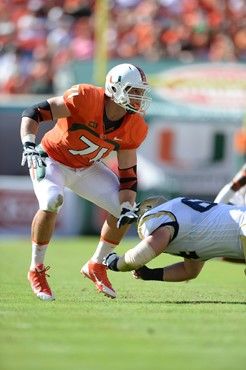 University of Miami Hurricanes defensive lineman Anthony Chickillo #71 plays in a game against the Georgia Tech Yellow Jackets at Sun Life Stadium on...