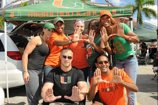 University of Miami Hurricane fans enjoy tailgating before a game against the Georgia Tech Yellow Jackets at Sun Life Stadium on October 22, 2011. ...