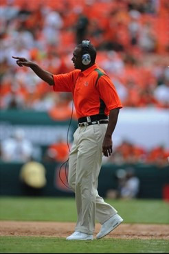 University of Miami Hurricanes head coach Randy Shannon   in a game against the North Carolina Tar Heels at Dolphin Stadium on September 27, 2008. ...